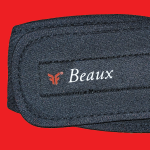 Soft black protective headband with "Beaux" logo for sports safety and injury prevention.
