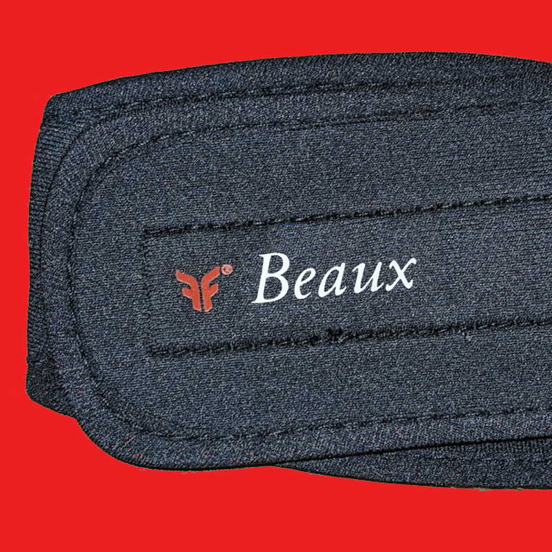Soft black protective headband with "Beaux" logo for sports safety and injury prevention.