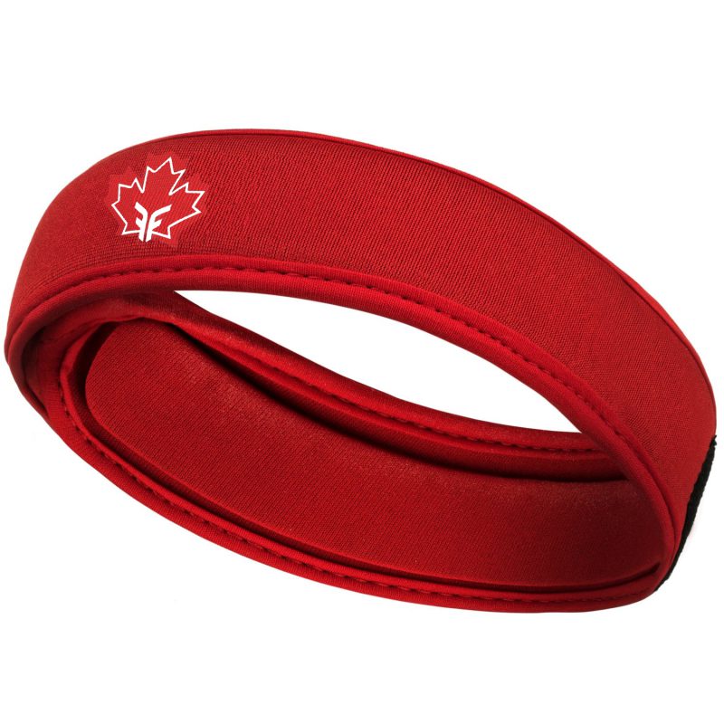 Red protective headband with Forcefield® logo, designed for athletes and high-risk activities to add a layer of impact protection. Made from durable, lightweight material for comfortable wear.